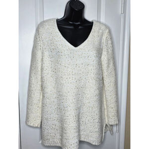 Chico's V-Neck Sweater Women’s Size L White Gold Sequin